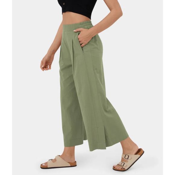 Halara High Waist Plicated Split Wide Leg Palazzo Capri Pants Loden Green SZ M - Picture 3 of 5